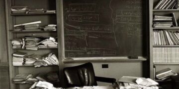 Το γραφείο του Αϊνστάιν φωτογραφημένο μία ημέρα μετά τον θάνατό του, το 1955.